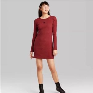 NWT Wild Fable Red Ribbed Longsleeve 90’s Butterfly Bodycon Dress